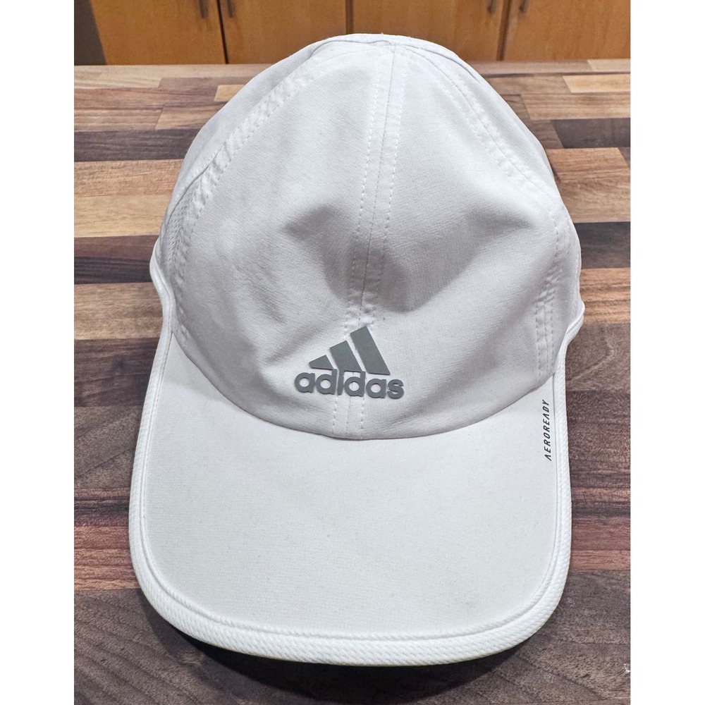Adidas Aeroready Running Hat White Reflective Logo Adjustable Performance Cap
